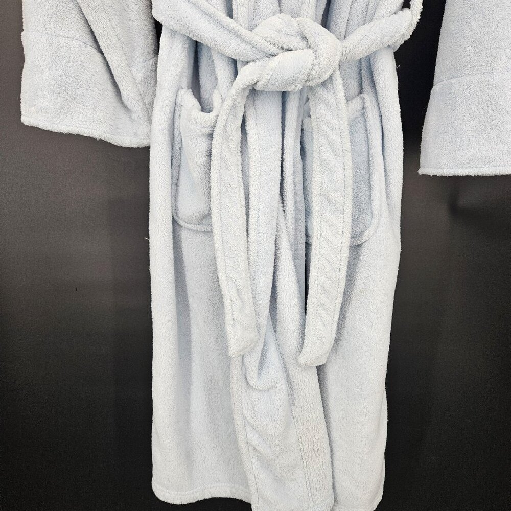 Stan Herman Robe Womens L/XL Light Blue Plush Fleece Belted Shawl Collar Pockets - Picture 6 of 12